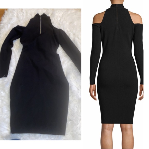MILLY Twist Neck Fitted Black Knit Dress - Picture 2 of 11